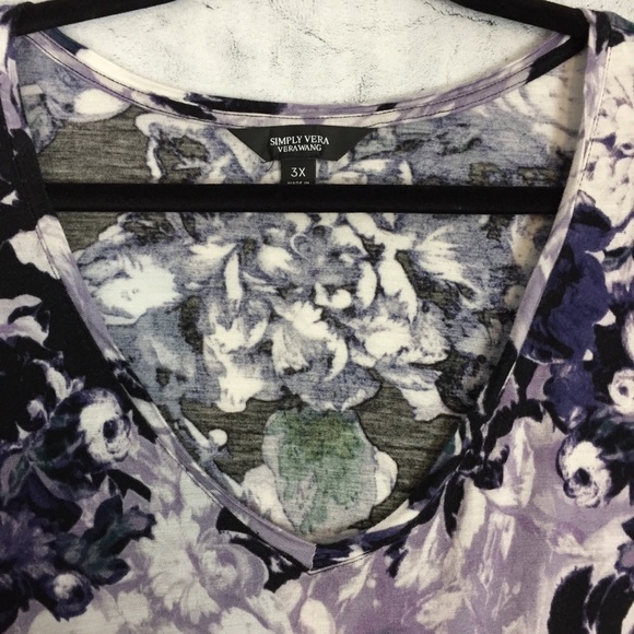Simply Vera Vera Wang Purple Floral V-Neck Top Plus Sz 3X Long Sleeve Tee Rayon - Picture 4 of 13